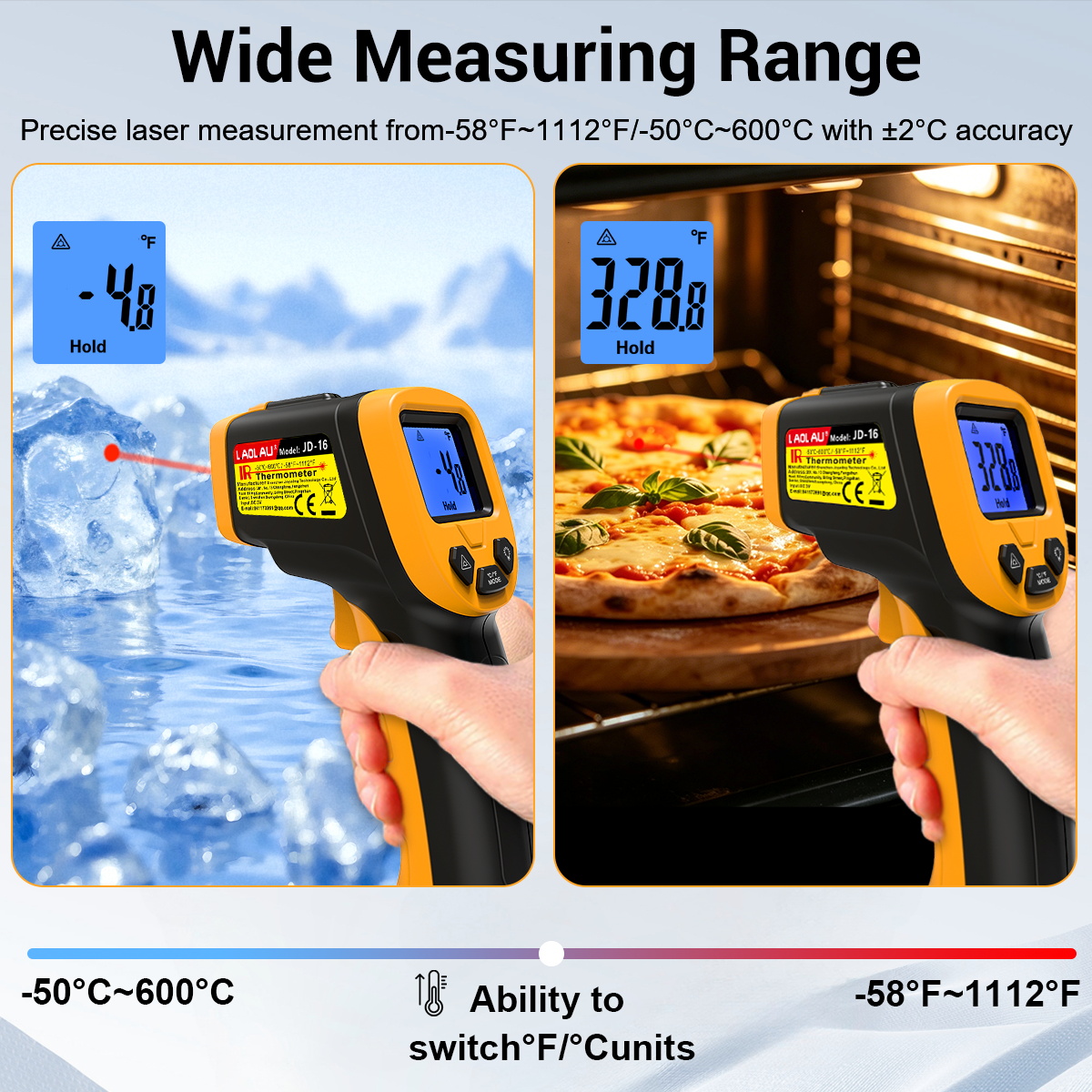 LAOLAU JD 16 Infrared Thermome - Industrial Laser Temperature Sensor ulasan dan harga